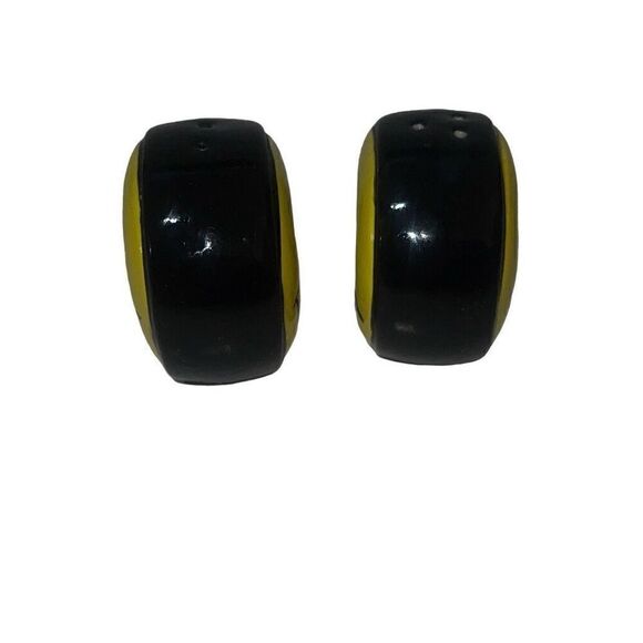 Happy Face Salt & Pepper Shakers Yellow Black Smile 2.25” Hippy READ Kitsch - Picture 4 of 7